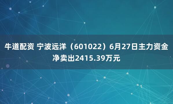 牛道配资 宁波远洋（601022）6月27日主力资金净卖出2415.39万元