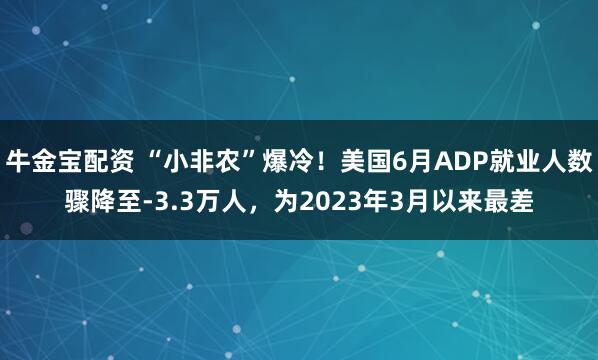 牛金宝配资 “小非农”爆冷！美国6月ADP就业人数骤降至-3.3万人，为2023年3月以来最差